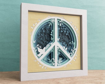 Caixa de sombra do sinal de paz 3D, Svg floral, mandala 3D, arquivos para Cricut e silhueta com instruções fáceis