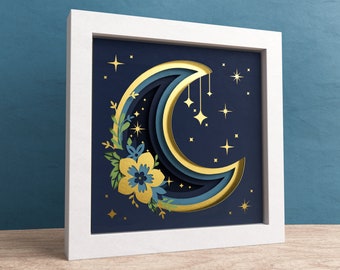 3D Moon Welcome Shadow Box, Floral Svg, 3D Mandala, Flower Shadow Box, 3D Mandala Files For Cricut and Silhouette with Easy Instructions