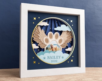 3D Custom Pet Memorial Shadow Box, Angel Wings with Paw, Customizable Gift, Custom Memorial Gift, Files For Cricut Easy Instructions