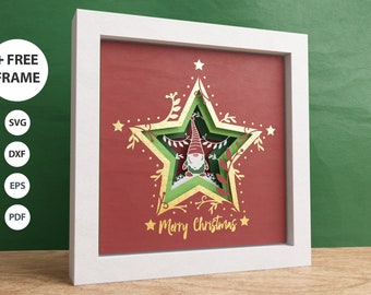 3D ノーム シャドー ボックス、メリー クリスマス SVG、Cricut および Silhouette 用ファイル、簡単な説明付き