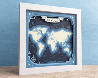 3D World Map Shadow Box, Ocean Svg, 3D Mandala, World Map Wall Art, Shadow Box Ocean, Files For Cricut with Easy Instructions