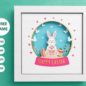 3D Osterhase Schattenbox, Layered Easter Svg, Schneeglobe Schattenbox, Frohe Ostern Schattenbox, Dateien für Cricut mit einfachen Anweisungen
