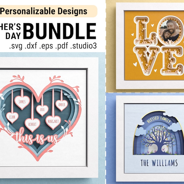 3D Fathers Day Shadow Box Bundle, Personalizable Shadow Box, Custom Photo SVG, Family Tree, Files For Cricut with Easy Instructions
