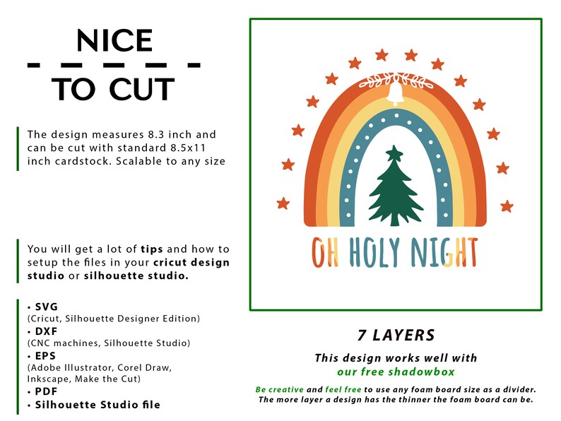 3D Oh Holy Night Shadow Box, Boho Rainbow Svg, Pliki dla Cricut i Silhouette z łatwymi instrukcjami zdjęcie 3