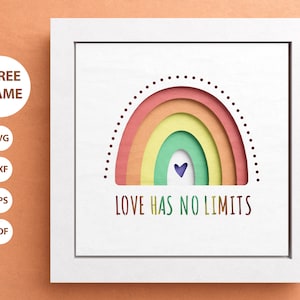 3D Love Has No Limits Shadow Box, Love Shadow Box, Boho Rainbow Svg, fichiers pour Cricut et Silhouette avec instructions faciles