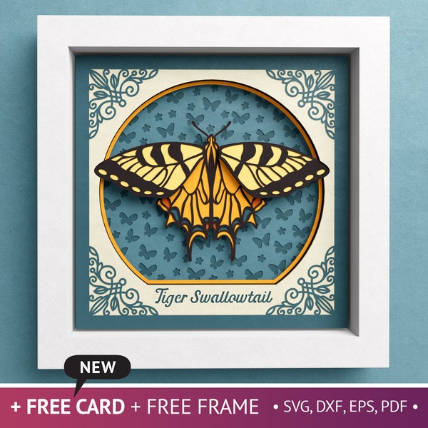 3D Tiger Swallowtail Butterfly Shadow Box, Papilio Glaucus Cutout, Animal Shadow Box SVG, Files For Cricut with Easy Instructions