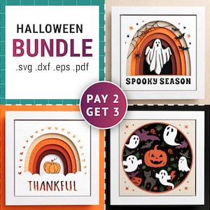 3D Halloween Shadow Box Bundle, Spooky Season, Thankful Rainbow, Cute Ghost Shadow Box, 3D SVG, Files For Cricut with Easy Instructions