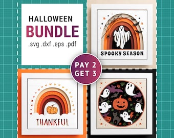 Pacchetto scatola delle ombre di Halloween 3D, stagione spettrale, arcobaleno grato, scatola delle ombre del fantasma carino, SVG 3D, file per Cricut con semplici istruzioni