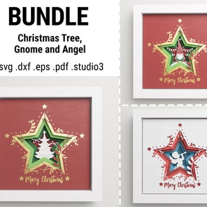 3D Shadow Box Bundle, Weihnachtsstern SVG Set, Gnome 3D svg, Weihnachtsbaum svg, Engel svg, Dateien für Cricut und Silhouette, einfache Anleitung