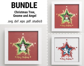 3D Shadow Box Bundle, Christmas Star Svg Set, Gnome 3D Svg, Christmas Tree Svg, Angel Svg, Files For Cricut and Silhouette,Easy Instructions