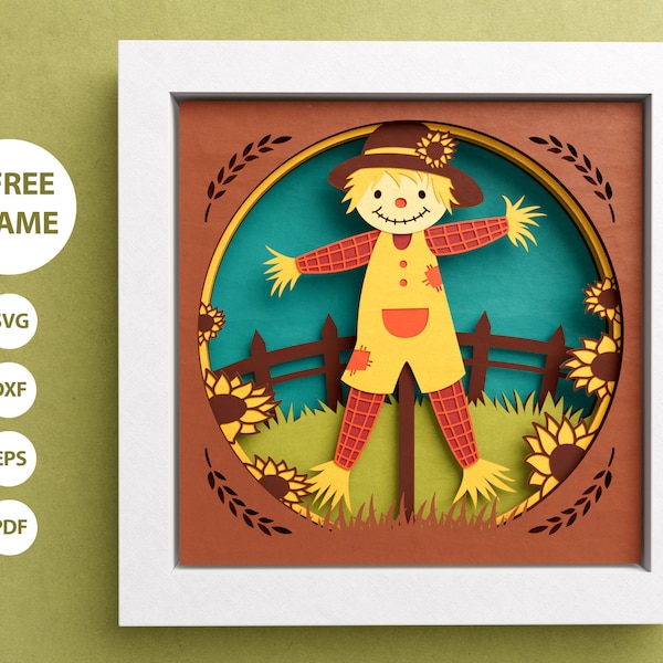 3D Scarecrow Shadow Box, Fall Shadow Box SVG, Layered Papercut, Farm SVG, Files For Cricut and Silhouette with Easy Instructions