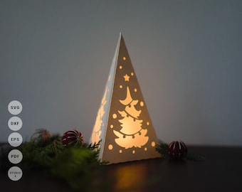 Paper Lantern SVG Christmas Tree, Christmas Decoration, LED Lantern, Paper Lamp for Cricut and Silhouette