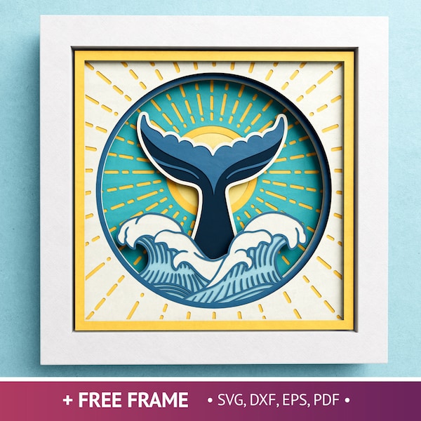 3D Whale Tail Shadow Box, Ocean Scene Shadow Box SVG, Sunset Nursery Papercut, Animals SVG, Files For Cricut with Easy Instructions