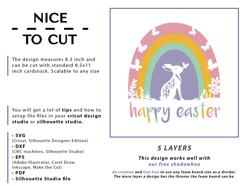 3D Easter Bunny Shadow Box, Happy Easter SVG, Layered Paper Art, Religious Shadow Box, Files For Cricut and Silhouette, Easy Instructions image 4