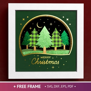 Caixa de sombra de árvore de Natal 3D, Feliz Natal Svg, Feliz Natal, Estrela, Lua, Arquivos para Cricut e Silhueta com instruções fáceis