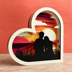 3D paar hart zonsondergang schaduw vak, Valentijnsdag liefde schaduw vak, je bent geliefd SVG, bestanden voor Cricut met eenvoudige instructies