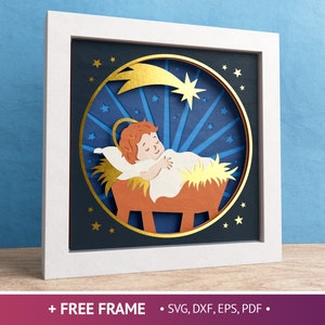 3D Jesus Child Shadow Box, Christmas Shadow Box SVG, Nativity Scene Star Shadow Box, Dzieciątko Jezus, Pliki dla Cricut z łatwymi instrukcjami