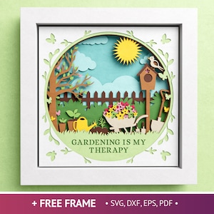 Scatola per ombre da giardinaggio 3D, Scatola per ombre domestiche, Design di piante personalizzabili, Arte floreale su carta a strati, File per Cricut con semplici istruzioni