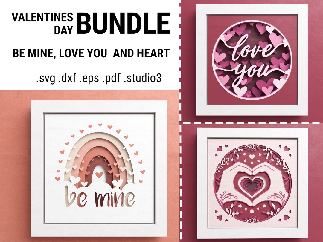 3D Valentines Day Shadow Box Bundle, 3D Heart, I Love You SVG, Be Mine ...