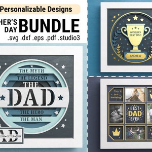 3D Fathers Day Shadow Box Bundle, Best Dad Ever, Custom Photo SVG, Dad Trophy, Dateien für Cricut und Silhouette mit einfachen Anweisungen