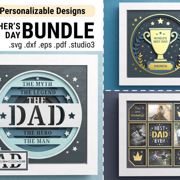 3D Fathers Day Shadow Box Bundle, Best Dad Ever, Custom Photo SVG, Dad Trophy, Files For Cricut and Silhouette with Easy Instructions