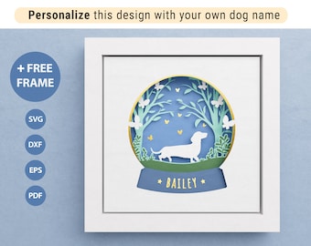 Dachshund Shadow Box, Snow Globe SVG, plantilla de corte de papel 3D, arte en papel en capas, archivos para Cricut y silueta con instrucciones sencillas