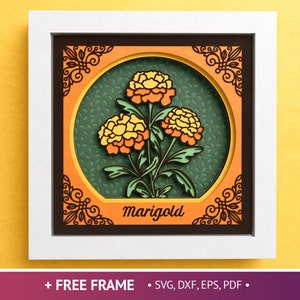 Scatola d'ombra di fiori di calendula 3D, scatola d'ombra primaverile, arte di carta floreale a strati estiva 3D SVG, file per Cricut con semplici istruzioni