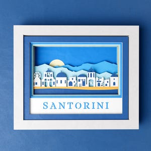 3D Santorini Skyline Shadow Box, 8x10 Grecia Santorini City Night SVG, Travel SVG, File Night Skyline per Cricut con semplici istruzioni