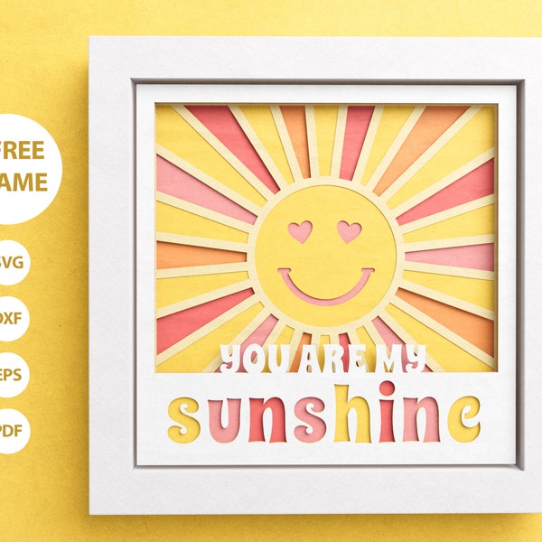 3D You Are My Sunshine Shadow Box, Nursery Decor, Children's Sign, Layered Paper Art, Files For Cricut and Silhouette, Easy Instructions