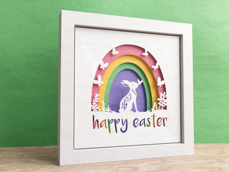 3D Easter Bunny Shadow Box, Happy Easter SVG, Layered Paper Art, Religious Shadow Box, Files For Cricut and Silhouette, Easy Instructions image 3