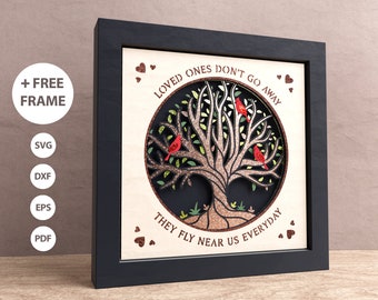 3D Cardinal Bird Tree Shadow Box, Customizable Gift, Memorial Gift, Cardinal Tree, Memorial Poem, Files For Cricut Easy Instructions