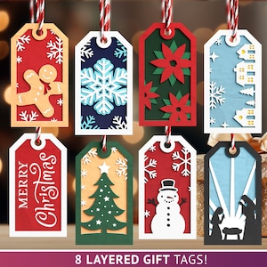 Weihnachten Geschenkanhänger Papierschnitt SVG, Lebkuchenmänner, Schneeflocke, Weihnachtsstern, Weihnachtsdorf, frohe Weihnachten, Weihnachtsbaum, Schneemann, Geburt