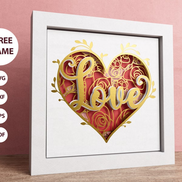 3D Love Roses Shadow Box, Valentines Day Shadow Box, Layered Paper Art, Heart 3D SVG Files For Cricut and Silhouette with Easy Instructions