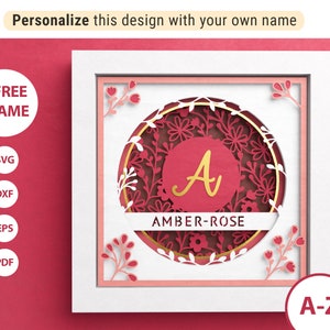 3D aangepaste naam schaduwdoos, bloemen SVG, gelaagde papierkunst, gepersonaliseerde naambestanden, bestanden voor Cricut en silhouet met eenvoudige instructies