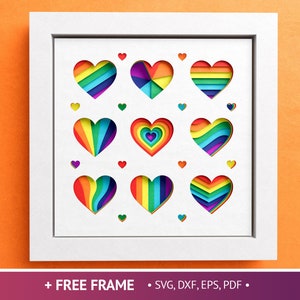 Scatola delle ombre con cuori arcobaleno 3D, scatola delle ombre d’amore, La promessa di Dio, Rainbow Colors Svg, file per Cricut e silhouette con semplici istruzioni