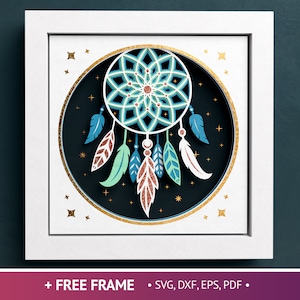 3D Dreamcatcher Shadow Box, Celestial Shadow Box, Feathers 3D SVG, pliki Mandala dla Cricut i Silhouette z łatwymi instrukcjami