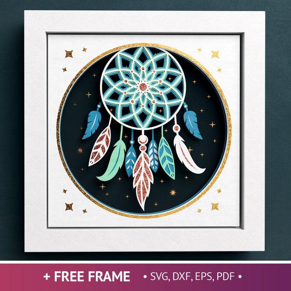 3D Dreamcatcher Shadow Box, Celestial Shadow Box, Feathers 3D SVG, Mandala Files For Cricut and Silhouette with Easy Instructions