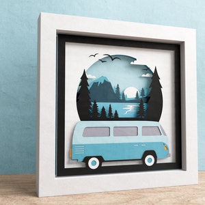 3D Van Shadow Box, Reise Shadow Box, Autoliebhaber 3D SVG Shadow Box Geschenk, Familien Shadow Box, Vintage Dateien für Cricut mit Anleitung