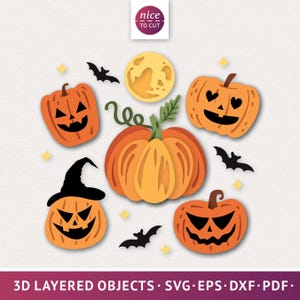 Ensemble d'Halloween 3D SVG, citrouille, pleine lune et chauve-souris SVG, décoration d'intérieur Halloween SVG, fichiers pour Cricut et Silhouette avec instructions faciles