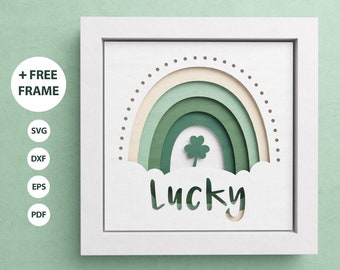 3D Lucky Shadow Box, Saint Patrick's Day Svg, Shamrock, Boho Rainbow SVG, Files For Cricut and Silhouette with Easy Instructions