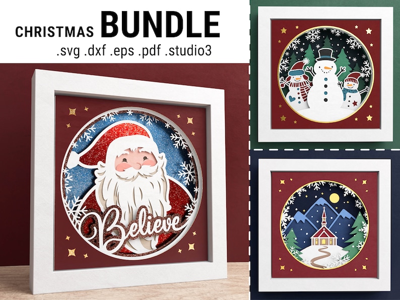3D Christmas Shadow Box Bundle Santa Shadow Box SVG Etsy