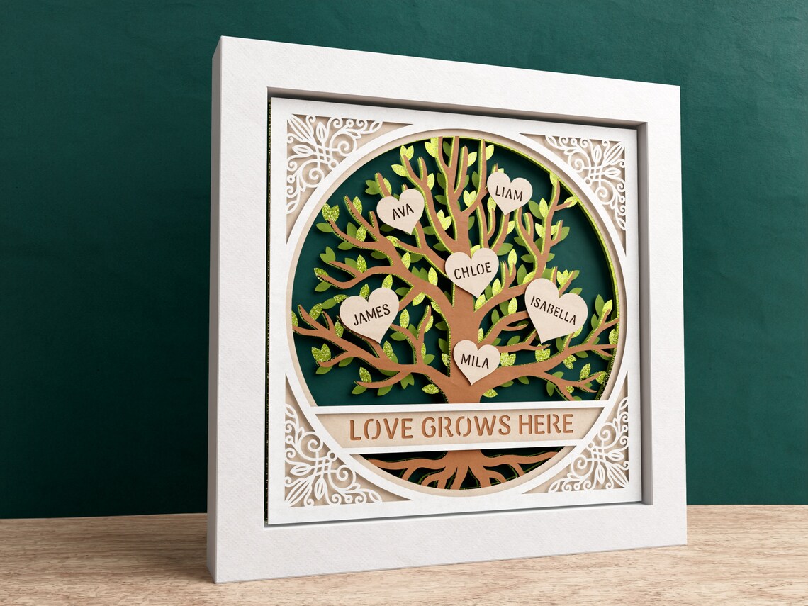 Shadow Box Tree 3D Family Tree Shadow Box With Custom Name Hearts, Customizable Gift ...