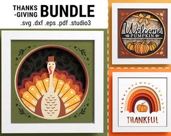 3D Thanksgiving Shadow Box Bundle, Turkey, Floral Svg, 3D Mandala, Welcome Pumpkin Sign, Rainbow, Files For Cricut with Easy Instructions