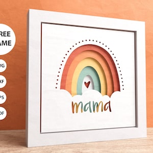 3D Mama Rainbow Shadow Box, Boho Rainbow Svg, Archivos para Cricut y Silueta con instrucciones sencillas