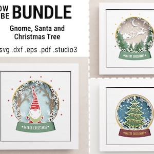 3D Shadow Box Bundle, Christmas Snowglobe Svg Set, Gnome, Christmas Tree, Santa Claus, Files For Cricut and Silhouette, Easy Instructions