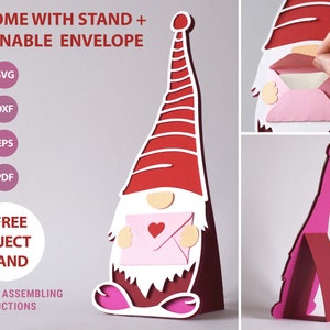 3D Gnome Layered Paper Art, Gnome Valentine Gift SVG, Standing Gnome Valentines Day, Mothers Day, Files For Cricut y Silhouette
