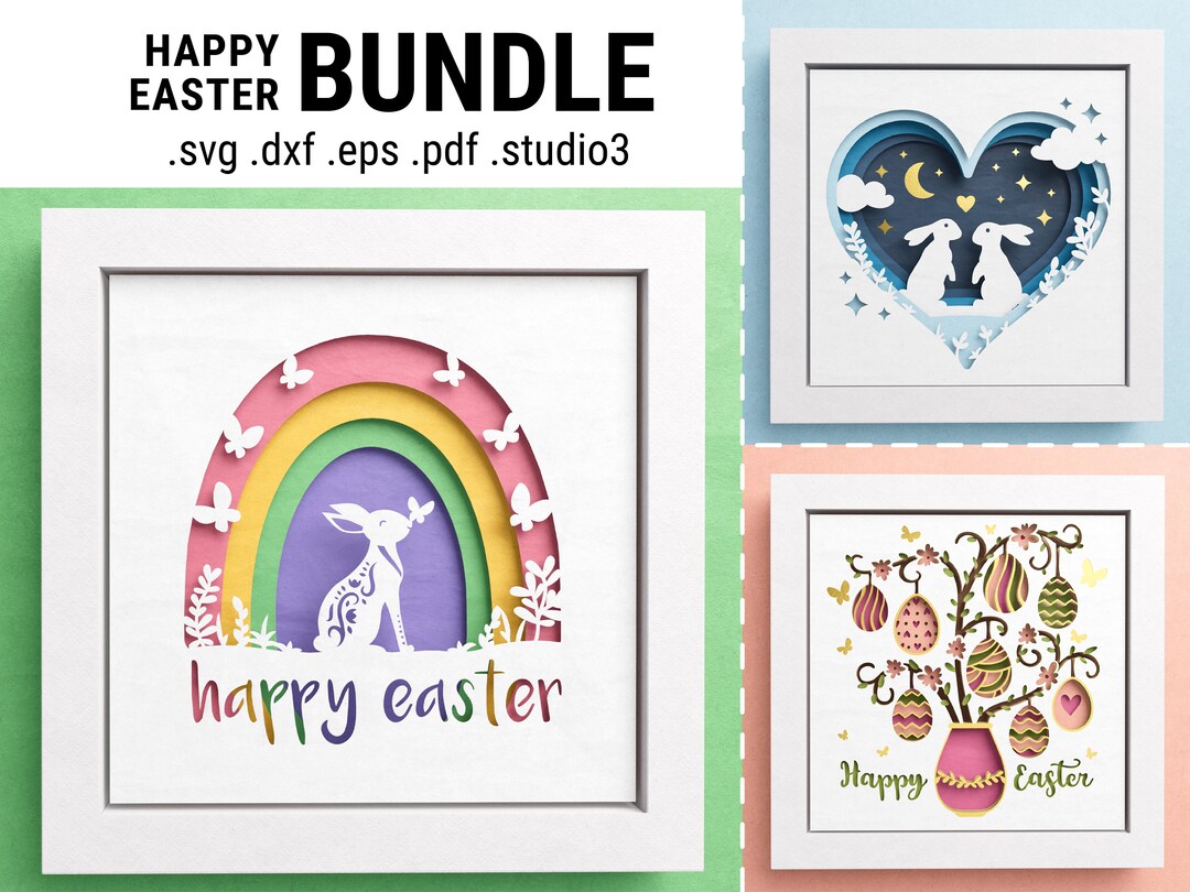 3D Easter Shadow Box Bundle, Happy Easter SVG, Easter Tree Shadowbox ...