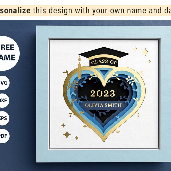 3D Customizable Graduation Shadow Box, Custom Name Shadow Box, Layered Paper Art, Heart 3D SVG, Files For Cricut with Easy Instructions 3D Customizable Graduation Shadow Box, Custom Name Shadow Box, Layered Paper Art, Heart 3D SVG, Files For Cricut with Easy Instructions
