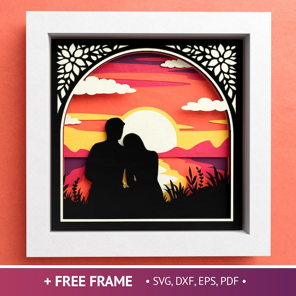 3D Couple Heart Sunset Shadow Box, Floral Valentines Day Love Shadow Box, You Are Loved SVG, Files For Cricut with Easy Instructions