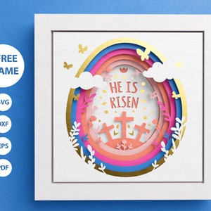 3D He Is Risen Shadow Box, Happy Easter SVG, Layered Paper Art, Religiöse Schattenbox, Dateien für Cricut und Silhouette, einfache Anleitung